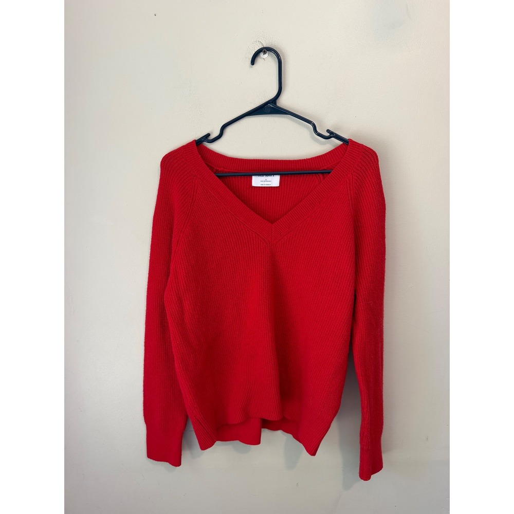 Old Navy Womens Red Shaker Stitch V-Neck Ribbed Sweater Medium